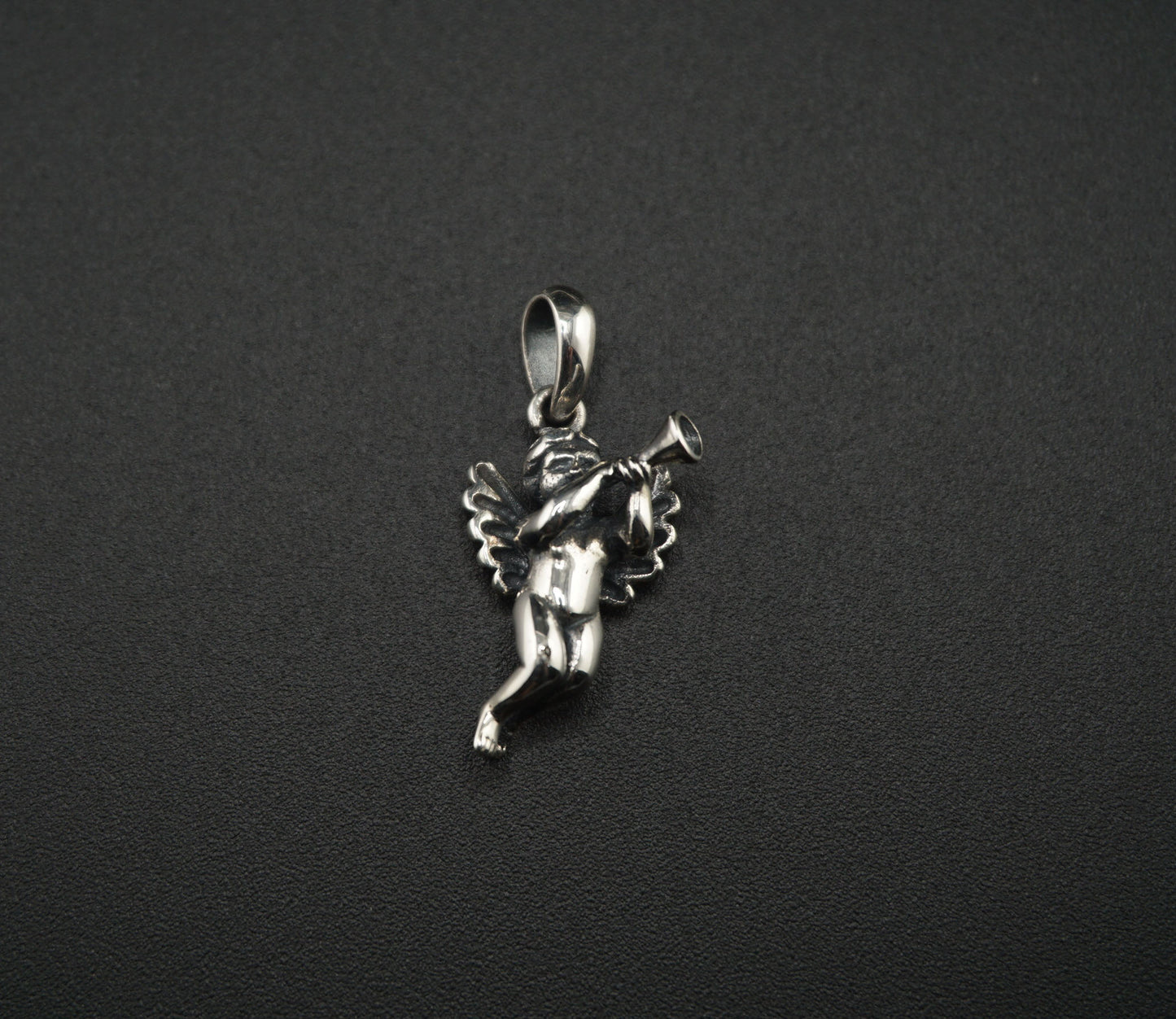 Cupid Angel with Trumpet Silver Pendant