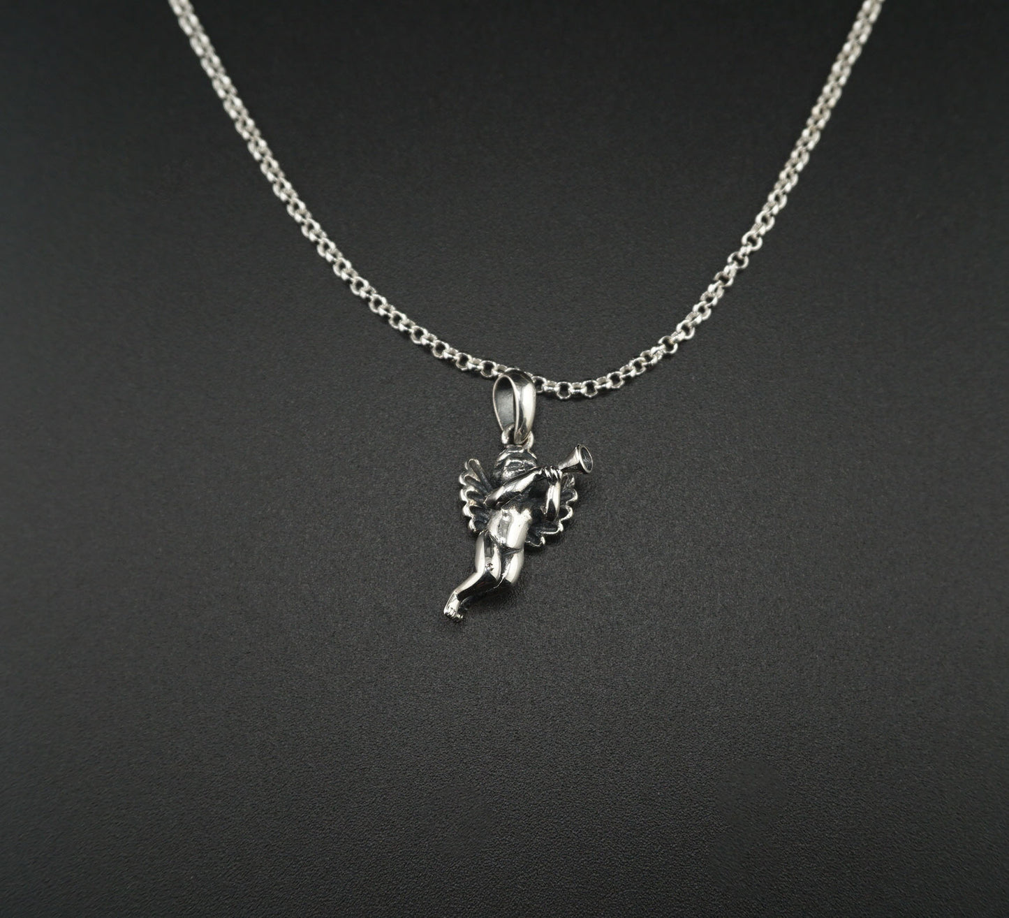 Cupid Angel with Trumpet Silver Pendant