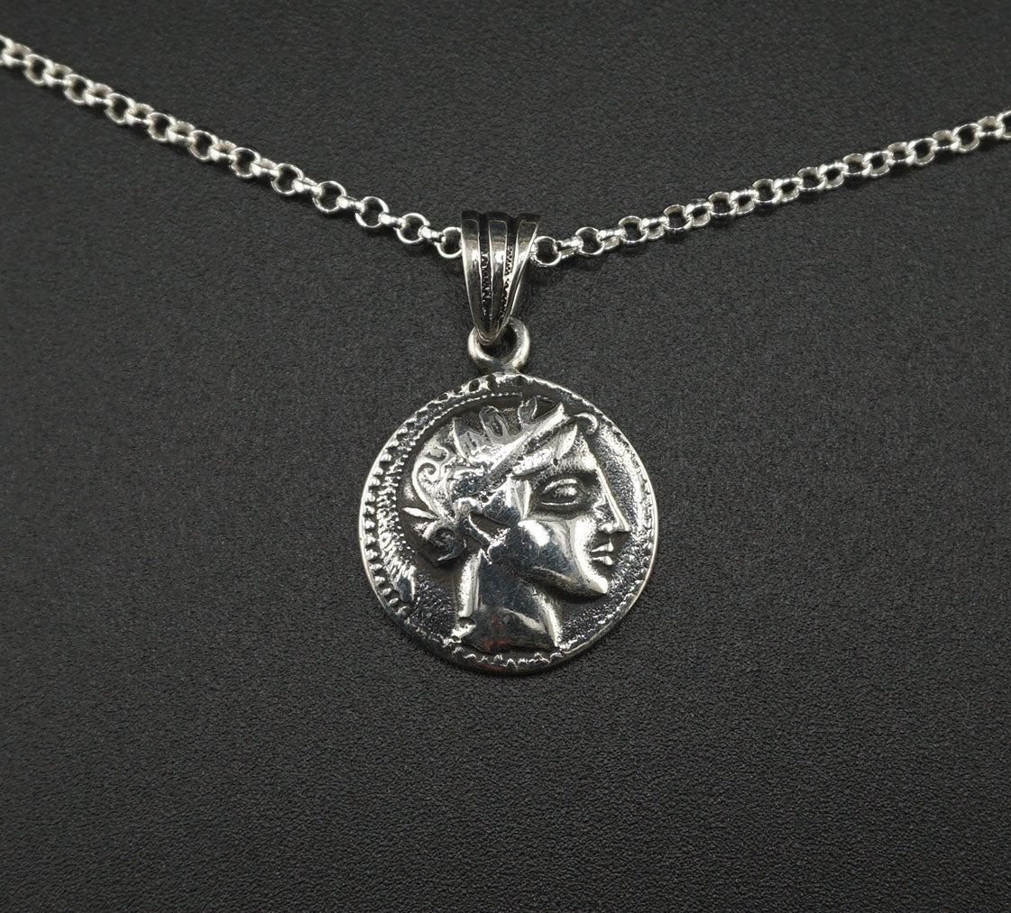 Double-Sided Ancient Roman Coin Silver Necklace Pendant