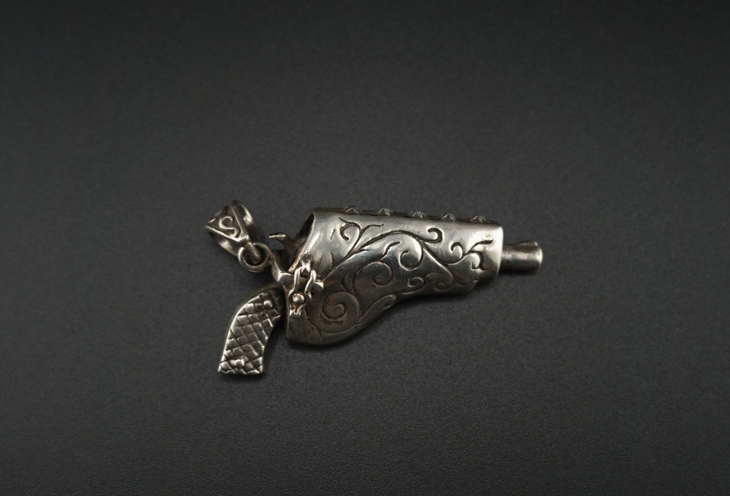 Silver Revolver Pistol in Case Necklace Pendant