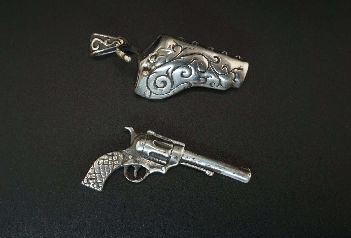 Silver Revolver Pistol in Case Necklace Pendant