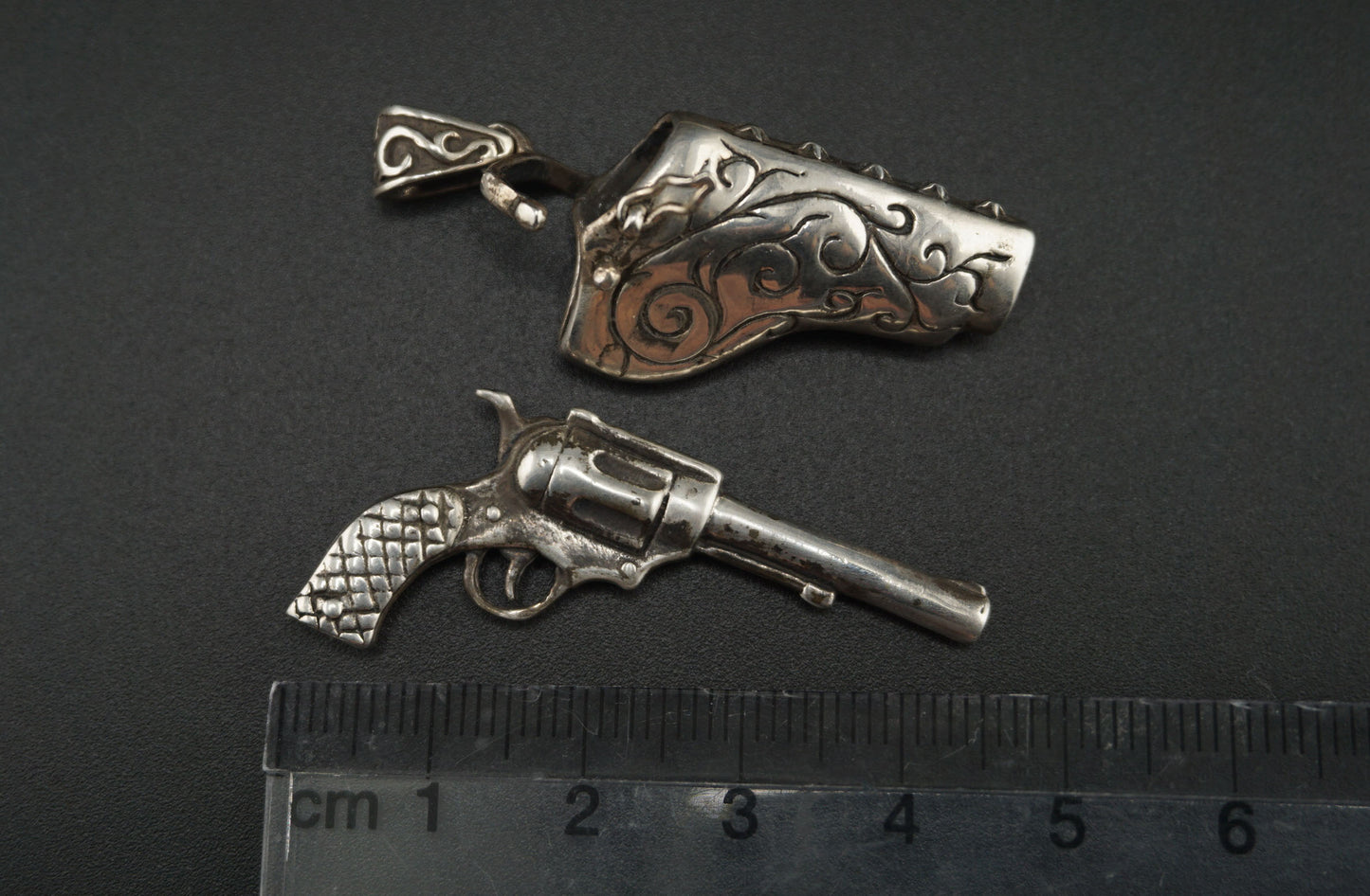 Silver Revolver Pistol in Case Necklace Pendant