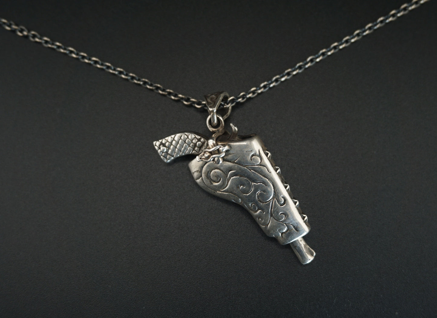 Silver Revolver Pistol in Case Necklace Pendant