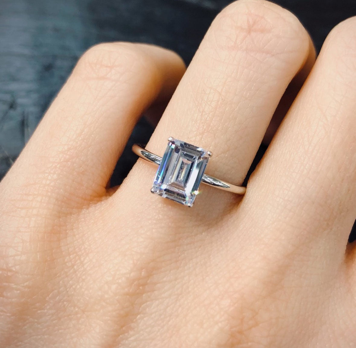 R6 Emerald-Cut Crystal Set Ring