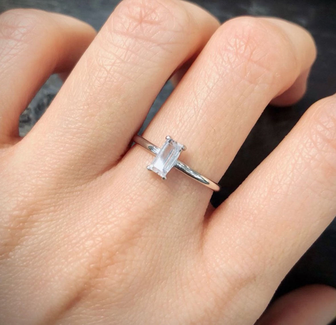 R8 Emerald-Cut Crystal Set Ring