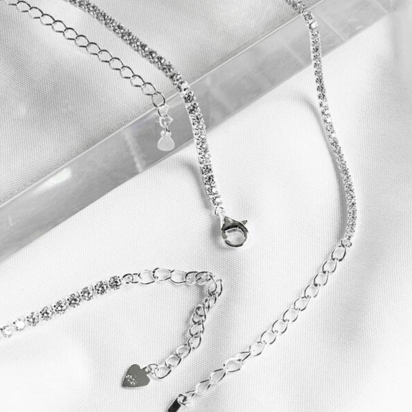 925 Silver Round Crystal Tennis Chain Necklace