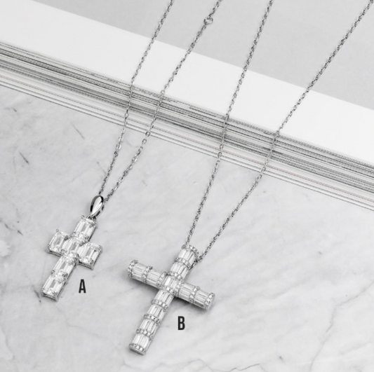 925 Silver Crystal Cross Chain Necklace