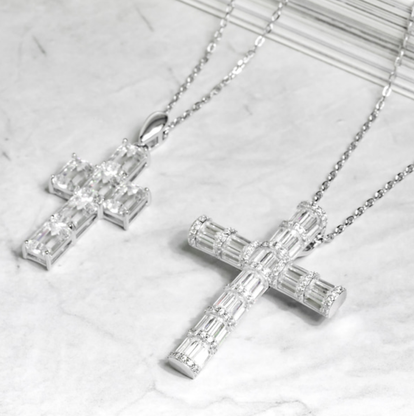 925 Silver Crystal Cross Chain Necklace