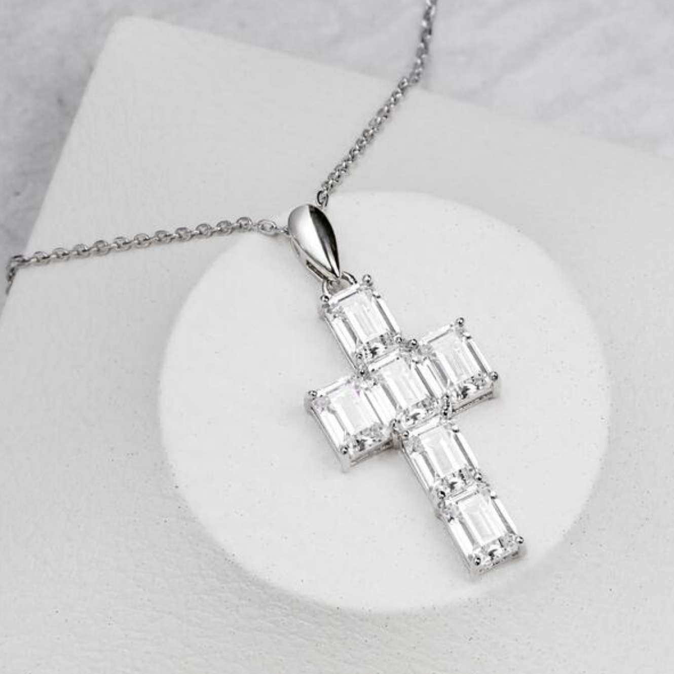 925 Silver Crystal Cross Chain Necklace