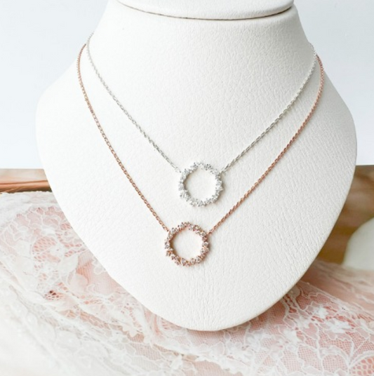 925 Silver Circled Crystal Pendant Necklace