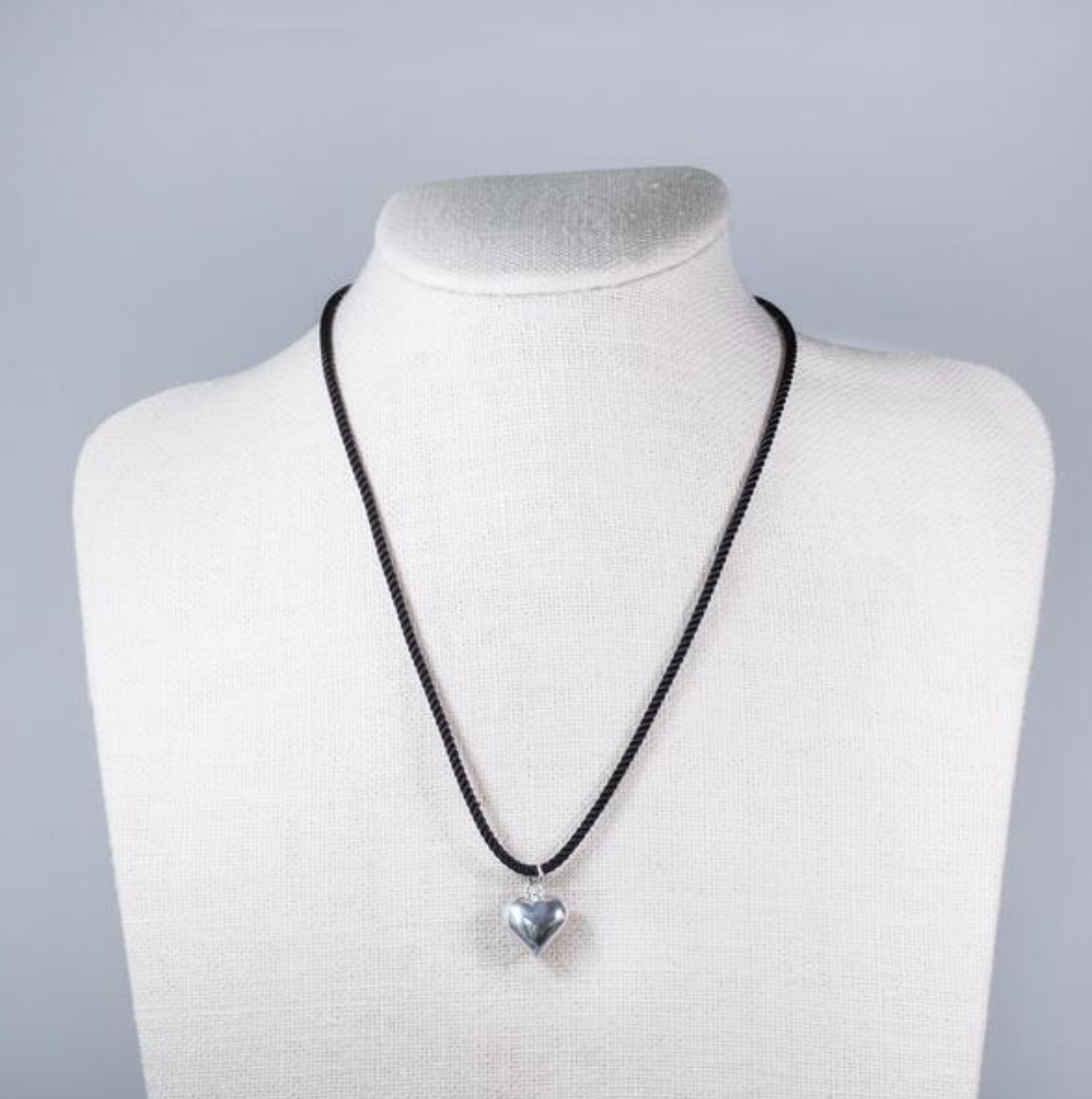 925 Silver Heart Pendant Black Thread Necklace